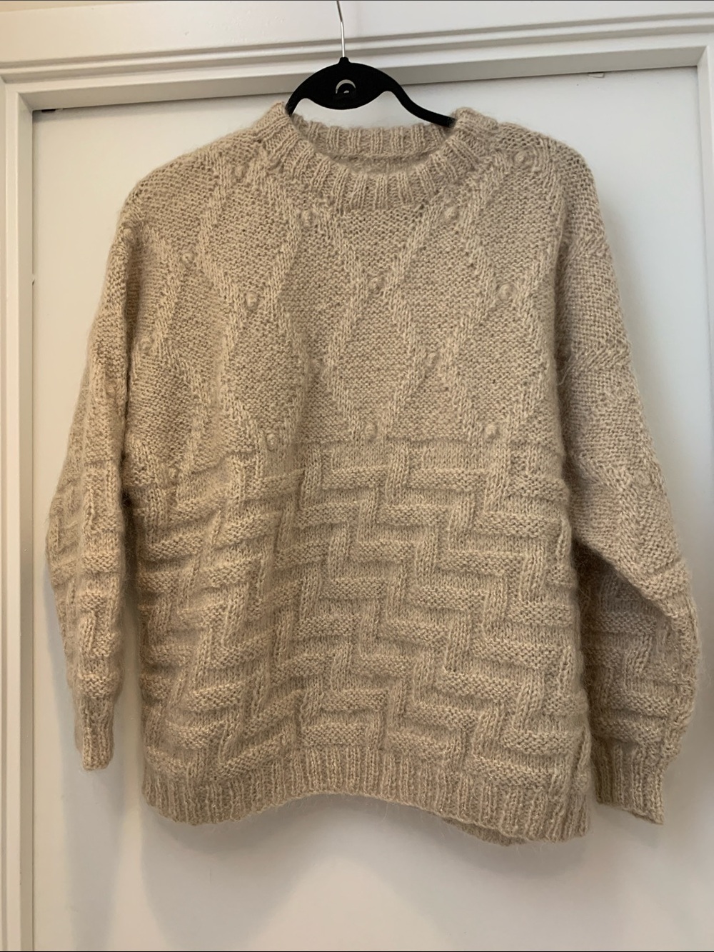 Cozy Cream Cable & Chevron Knit Crewneck Sweater
